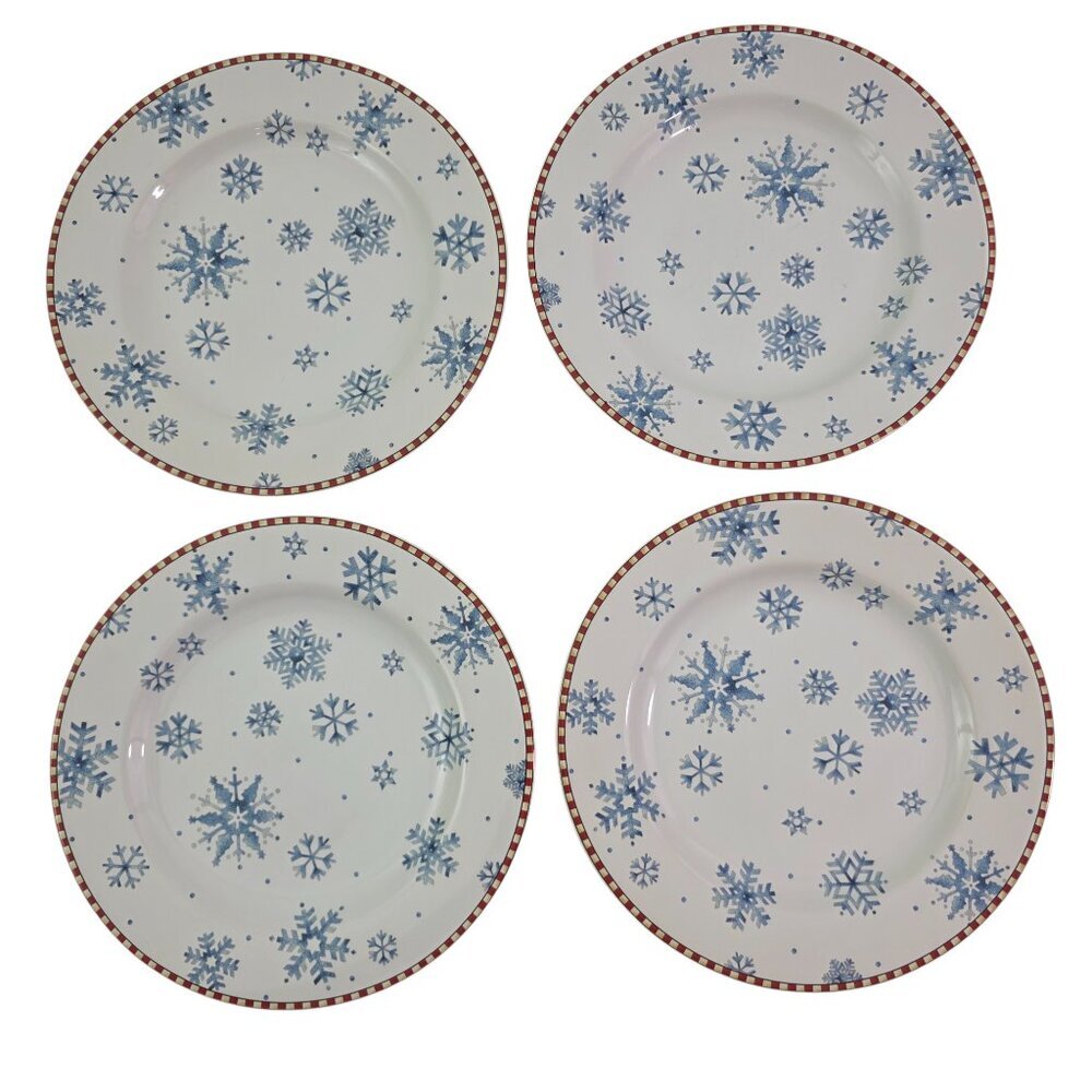 Sakura Debbie Mumm Blue Snowflake 8” Stoneware Salad Luncheon Plates – Set of 4